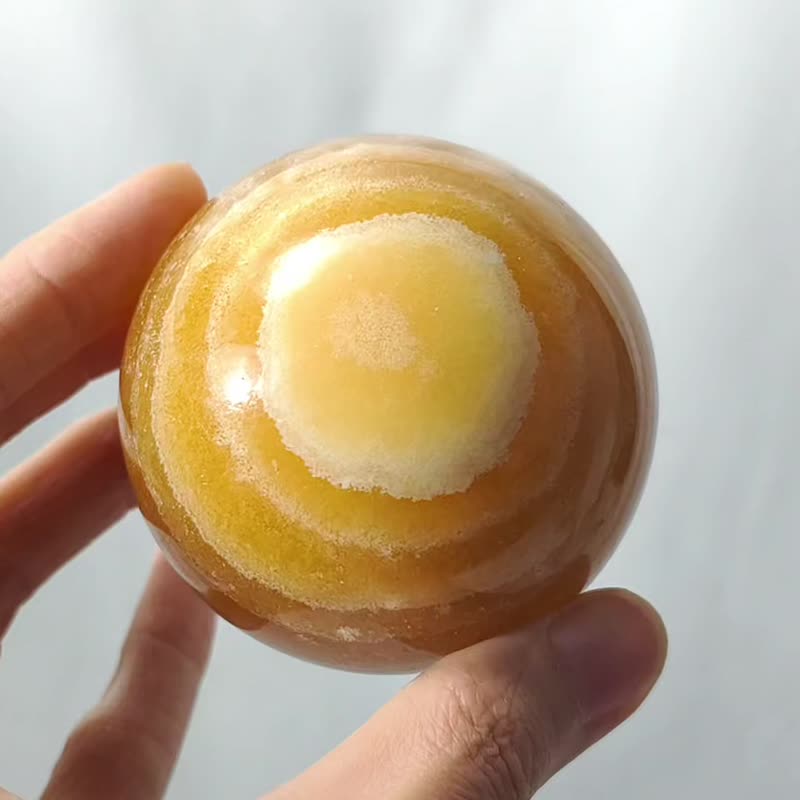 稀有黃螢石方解石 天眼 晶球擺件 招財 智慧 圓滿 收藏 單品 禮物 - 擺飾/家飾品 - 寶石 黃色