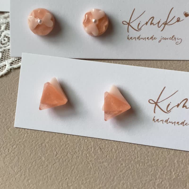 Triangular geometric two-color temperament earrings Stainless Steel ear pins led plastic jewelry - ต่างหู - เรซิน หลากหลายสี