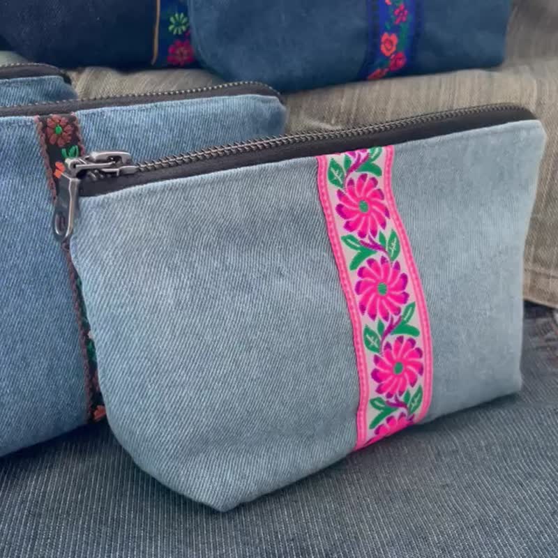 Denim Pouch 牛仔布 收納袋 化妝袋 雜物包 - 化妝包/收納袋 - 棉．麻 藍色