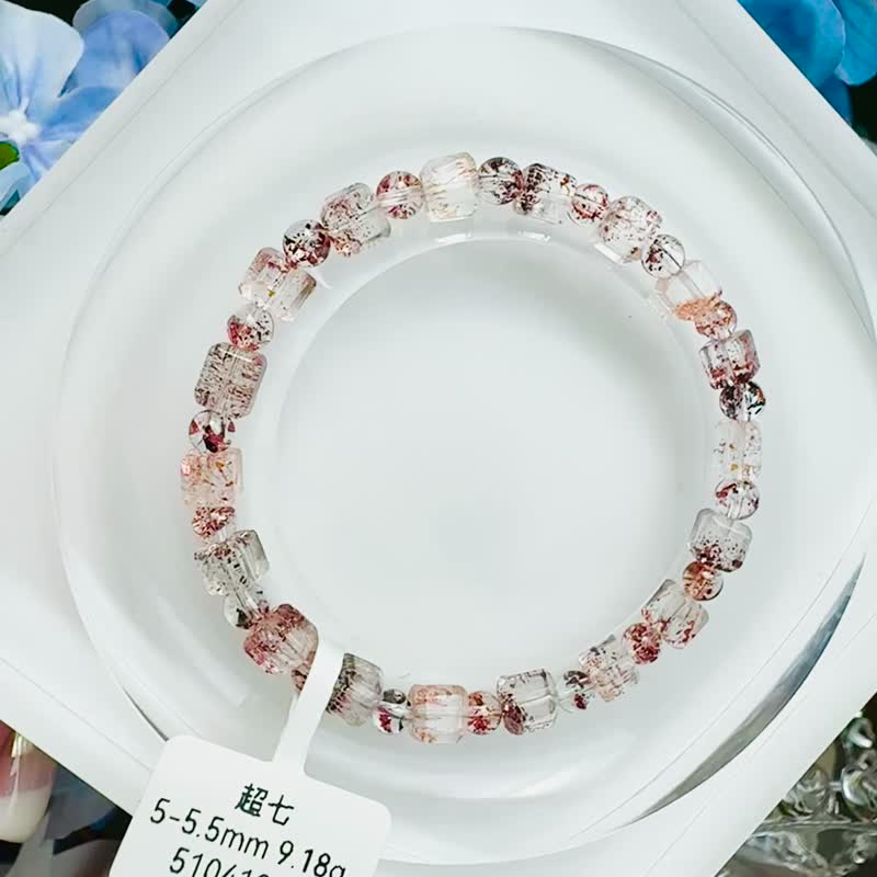 天然玻璃方糖方塊彩超七水晶5-5.5mm9.18g多礦三輪骨幹高頻水晶 - 手鍊/手環 - 水晶 多色