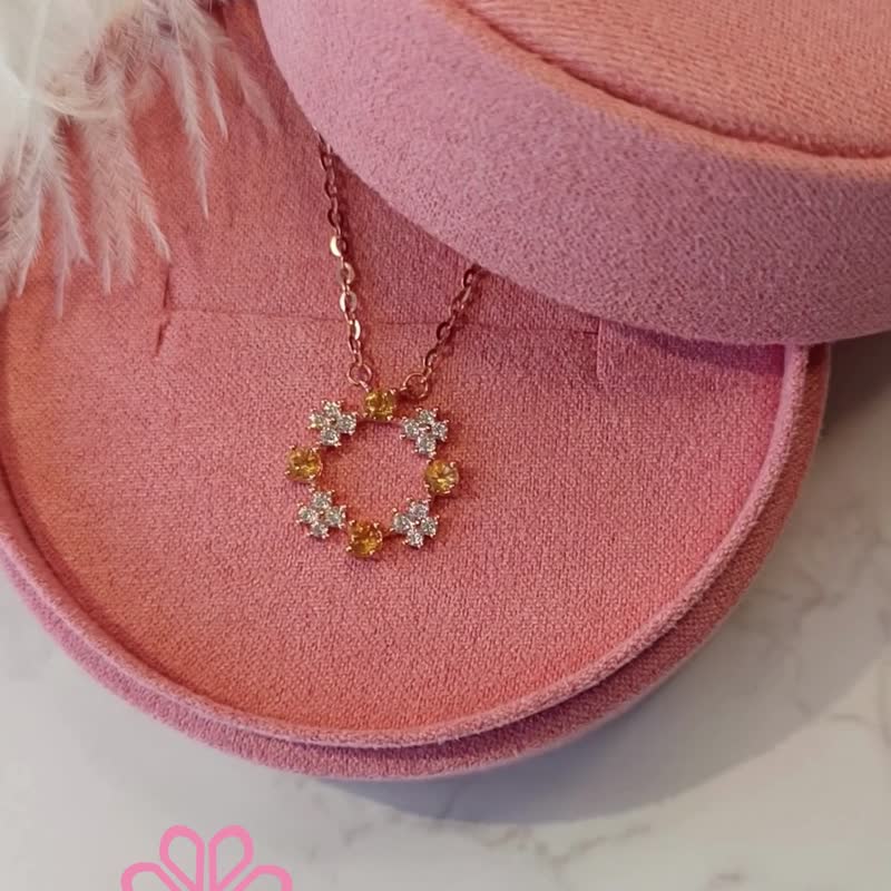 Natural Citrine Necklace Sterling Silver925 with Rosegold plated. - Necklaces - Sterling Silver Yellow