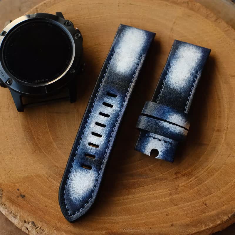 Garmin Quick Fit Blue Jeans Style Real Leather Strap - 錶帶 - 真皮 藍色