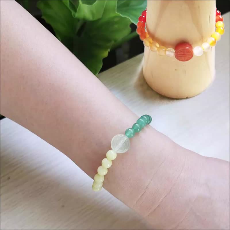Birthstone Bracelet Serdentine Jade Longevity Symbol Gradient Beaded Chain - Bracelets - Gemstone Multicolor