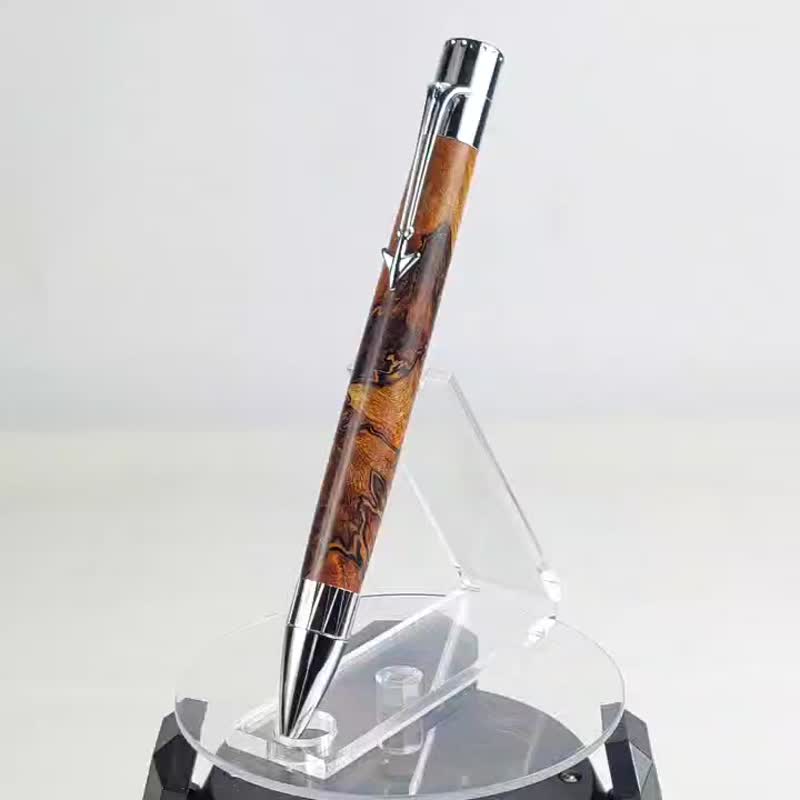 漬紋木飛機旋轉原子筆/手工原子筆/KOBE手工筆 - 原子筆/中性筆 - 木頭 橘色