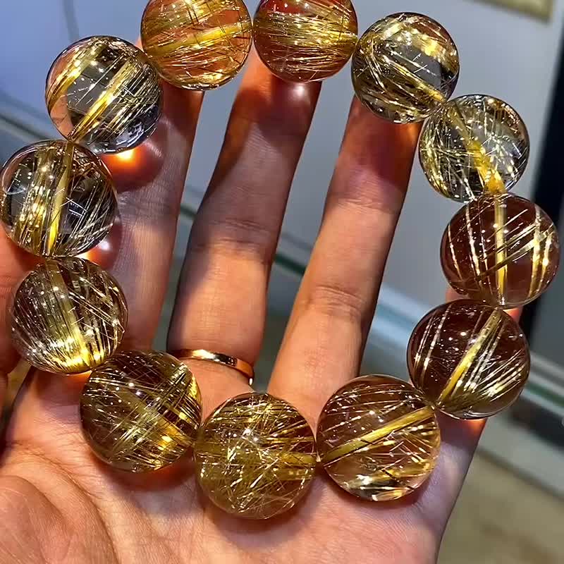 收藏頂級天然鈦晶珠徑20mm霸氣男士手串 晶體干淨 板鈦貓眼效應強 - 手鍊/手環 - 水晶 