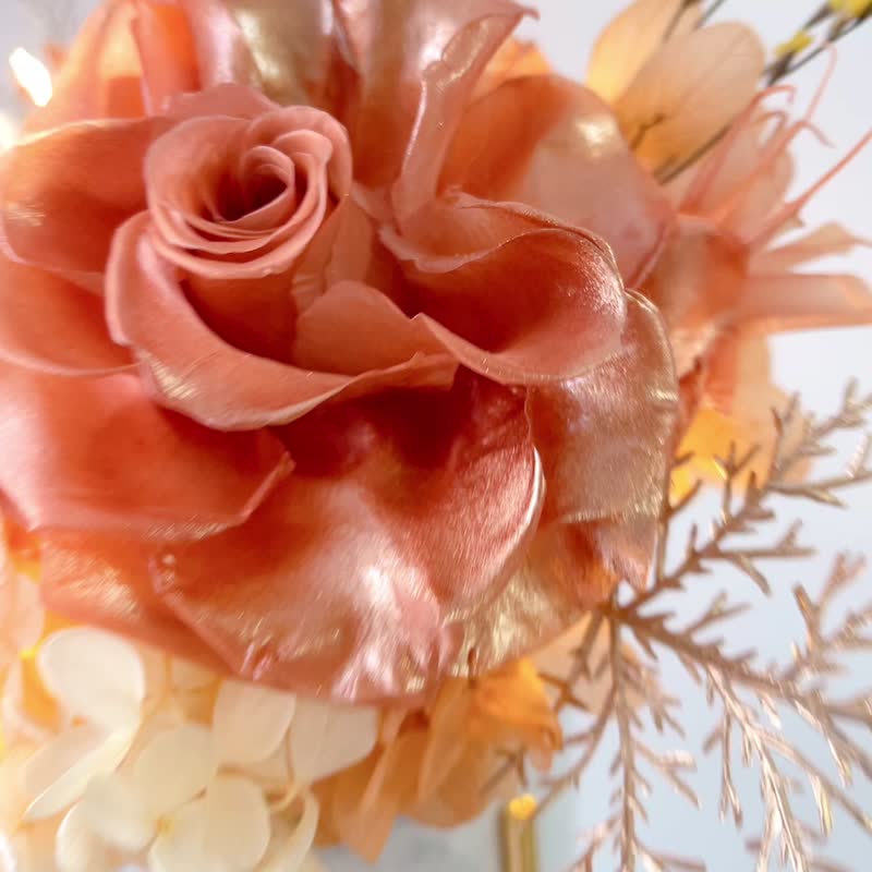 永生花金邊大理石紋盆花 — 奢華橙金 - 乾燥花/永生花 - 瓷 橘色