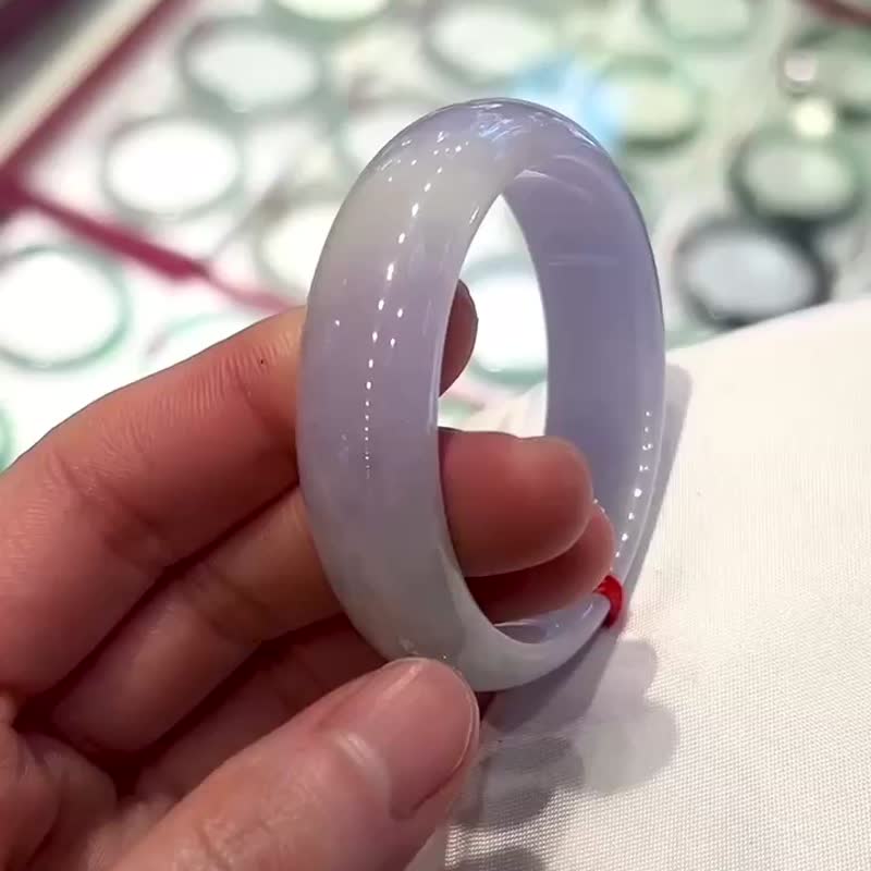冰種 緬甸翡翠 A玉 玉鐲 • 冰種春帶彩翡翠福鐲 - 手鍊/手環 - 玉石 紫色