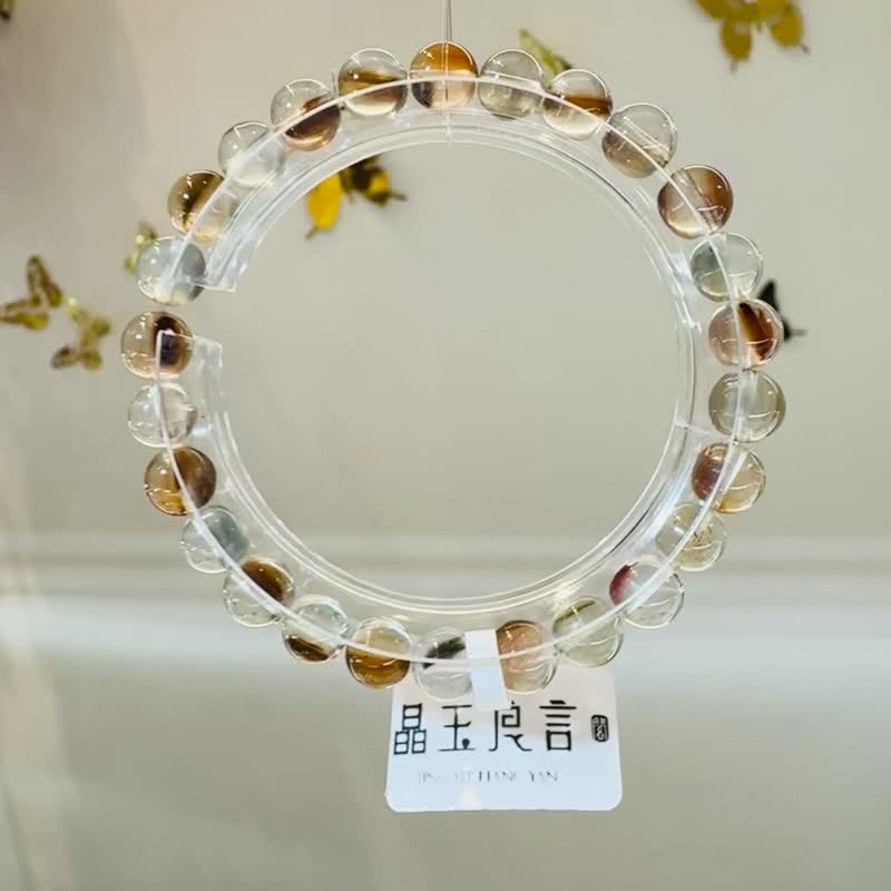 小資本莫蘭迪灰綠色調彩兔毛水晶6.5-7.5mm積極正向快樂能量 - 手鍊/手環 - 水晶 灰色