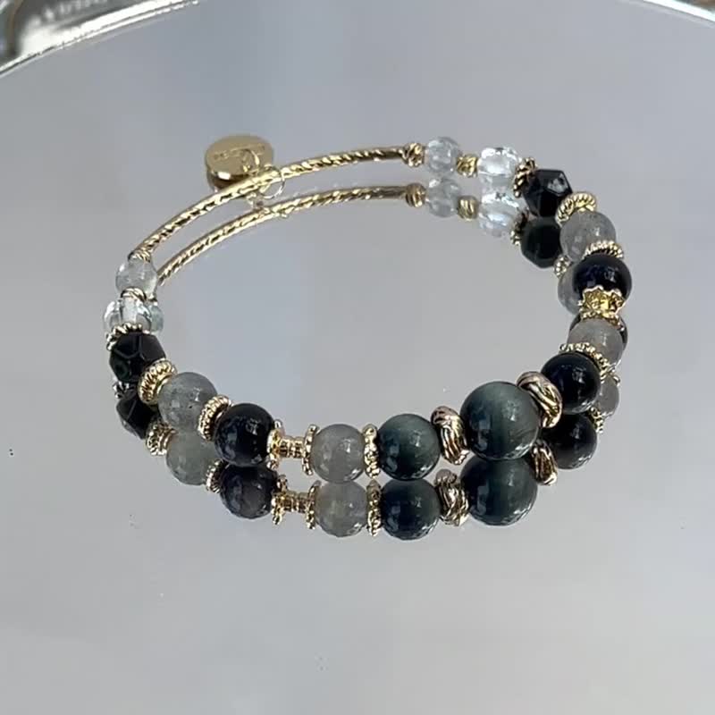 Confident, good luck, ward off evil spirits, eagle eye Stone, labradorite , Silver Stone, white crystal, natural crystal bracelet - สร้อยข้อมือ - คริสตัล 