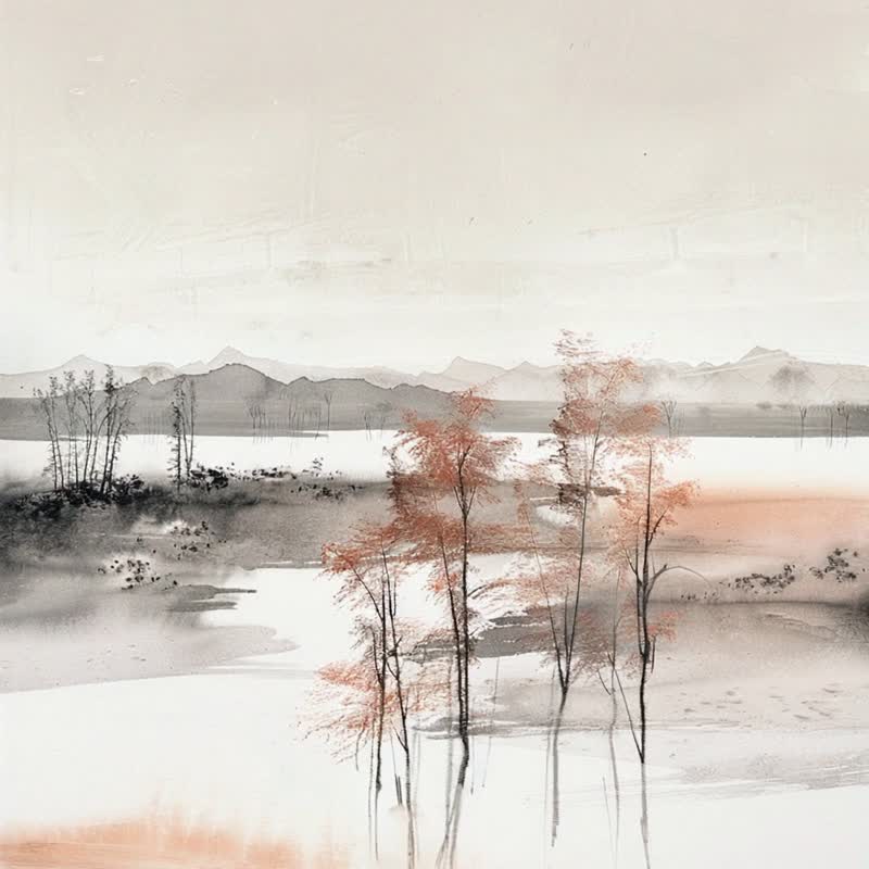 Qiu Shui Yi Yun 1 Zen ink landscape painting, new oriental style hanging painting, living room, tea room, office, frameless painting - Posters - Cotton & Hemp 