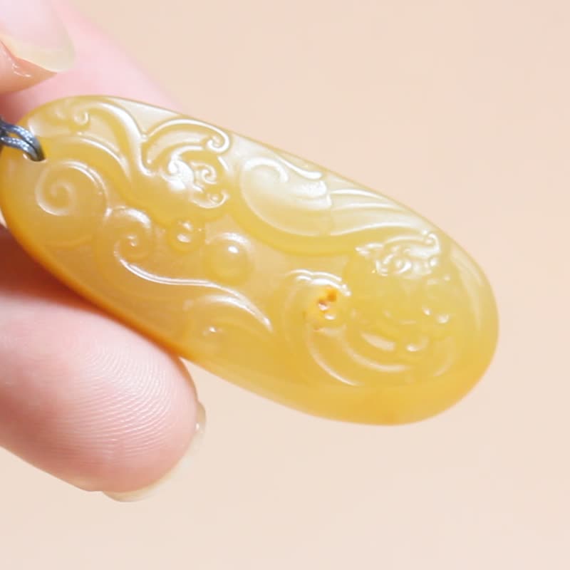 [Dragon and Phoenix] Natural Yellow Dragon Jade Pendant Necklace Pendant Jade Pendant - Necklaces - Jade Yellow