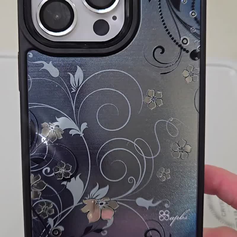 iPhone 15系列 軍規防摔合金框磁吸鏡面手機殼-寶藍虎紋-黑框 - 手機殼/手機套 - 其他材質 多色