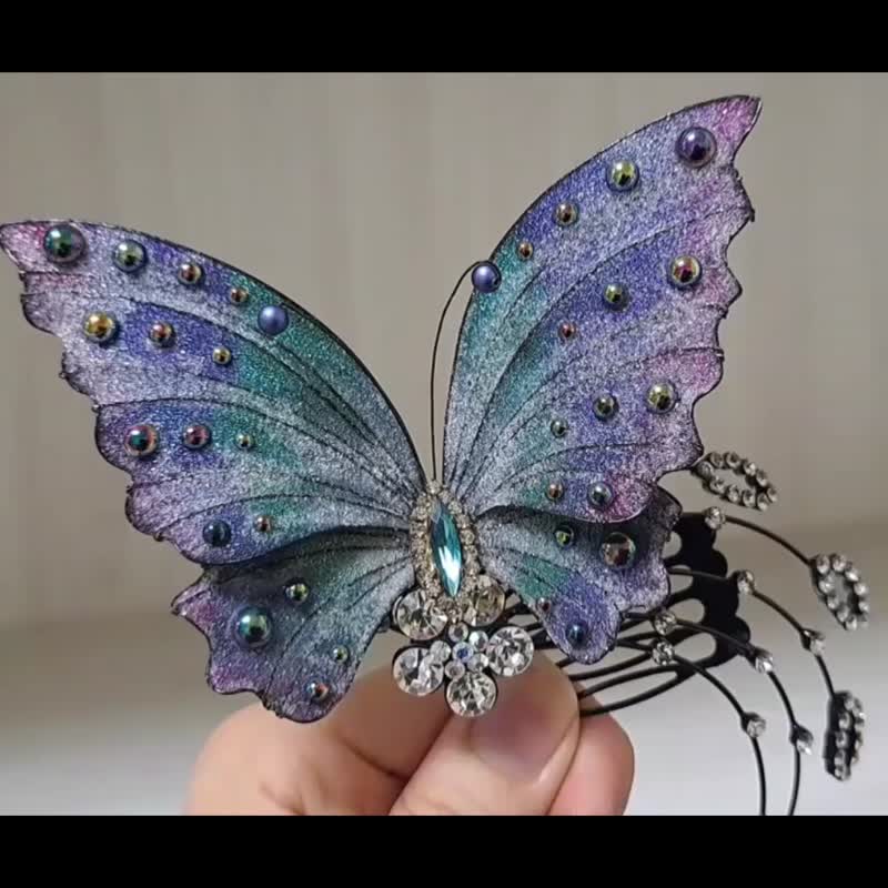 Crystal Flower Series [Butterfly Shadow Streamer] ~ Styling Hairpin - เครื่องประดับผม - โลหะ 