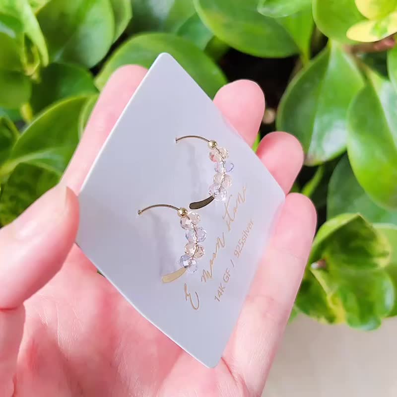 全冰透鑽石切面閃亮紫黃晶彎月耳環 招財首選 14K - 耳環/耳夾/耳骨夾 - 水晶 黃色