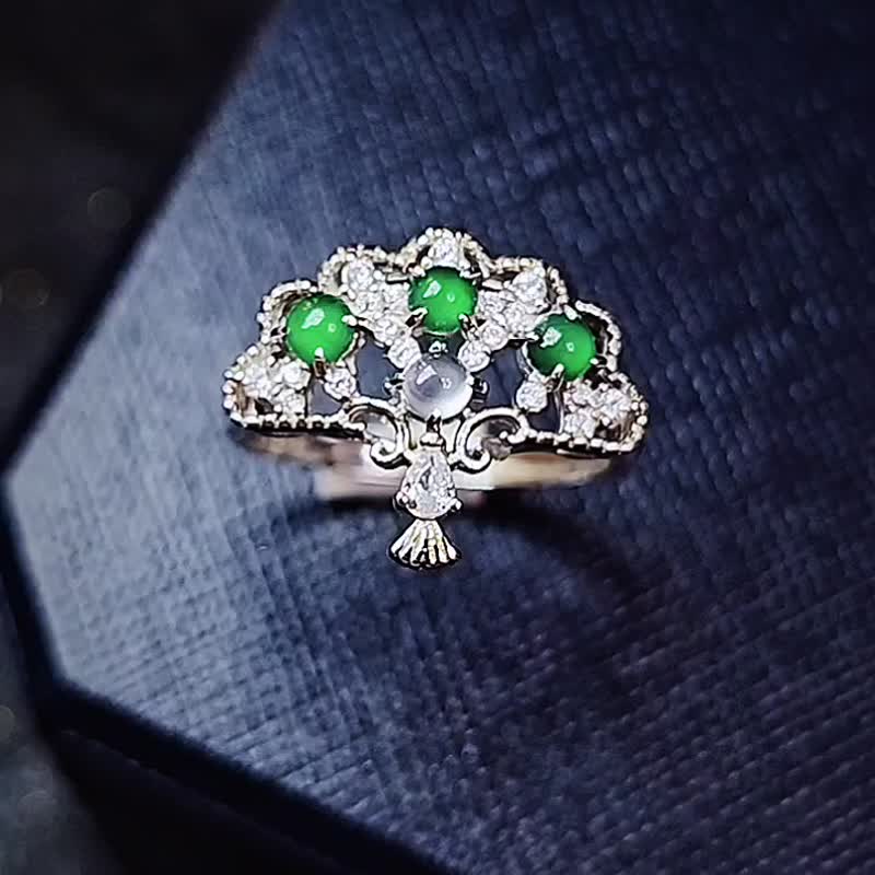 |Future Opening|A-grade jadeite old pit planted ice Boyang green egg 3.5mm sterling silver plated 18k design ring - General Rings - Jade 