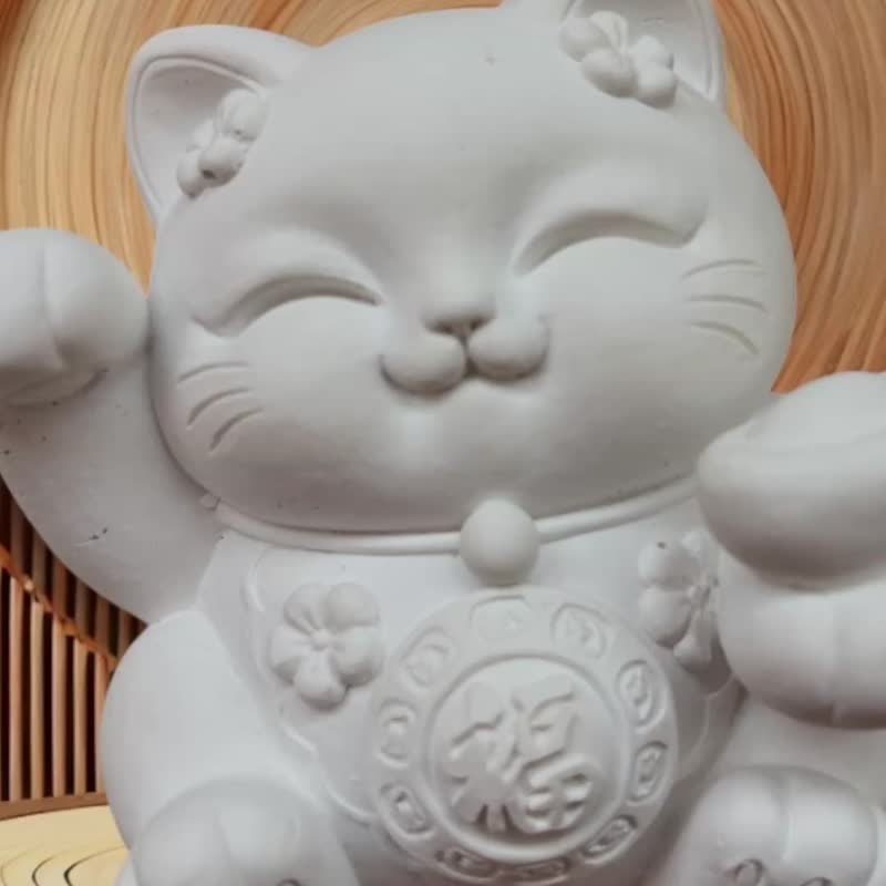 珪藻土擴香石 福圓 招財猫 擴香小盤套組 居家擴香套組 - 香氛/精油/擴香 - 其他材質 白色