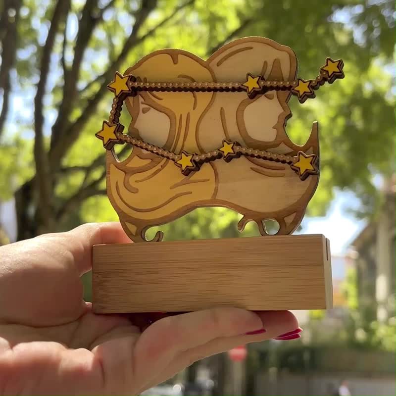 Zodiac Wooden Nursery Keepsake – Gemini Hand Painted Trophy - Custom Name - 擺飾/家飾品 - 木頭 