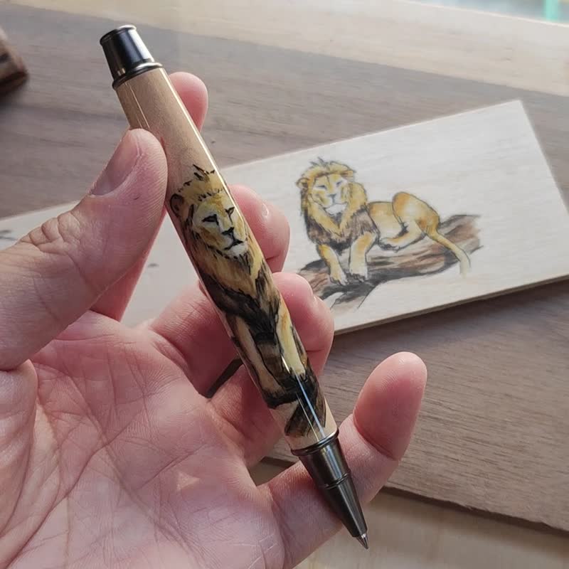 Customized-watercolor hand-painted maple-Leo - ไส้ปากกาโรลเลอร์บอล - ไม้ สีนำ้ตาล