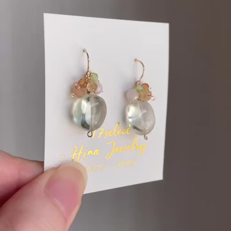 14KGF Green Amethyst earrings / Birthstone of February - ต่างหู - เครื่องเพชรพลอย สีเขียว