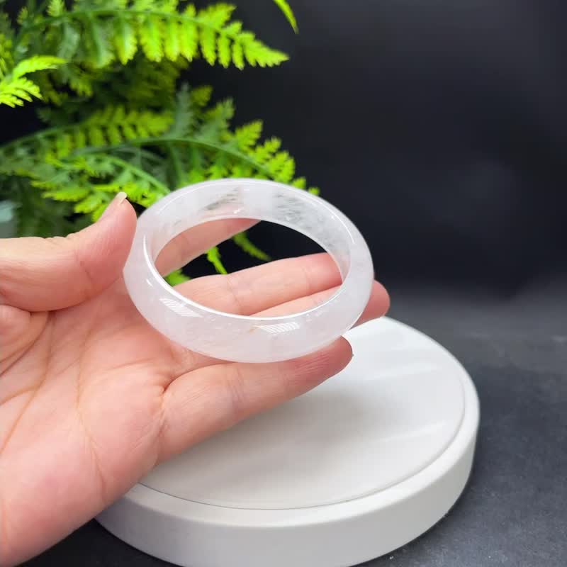 白色幽靈水晶手鐲 58MM 冰透星光閃片水晶手環 凈化心靈 平衡能量 - 手鍊/手環 - 水晶 白色