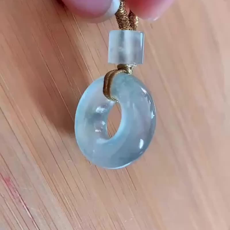 冰種翡翠天然翡翠A玉吊墜頸鏈 • 高冰種冰藍翡翠母子扣平安扣 - 項鍊 - 玉石 藍色