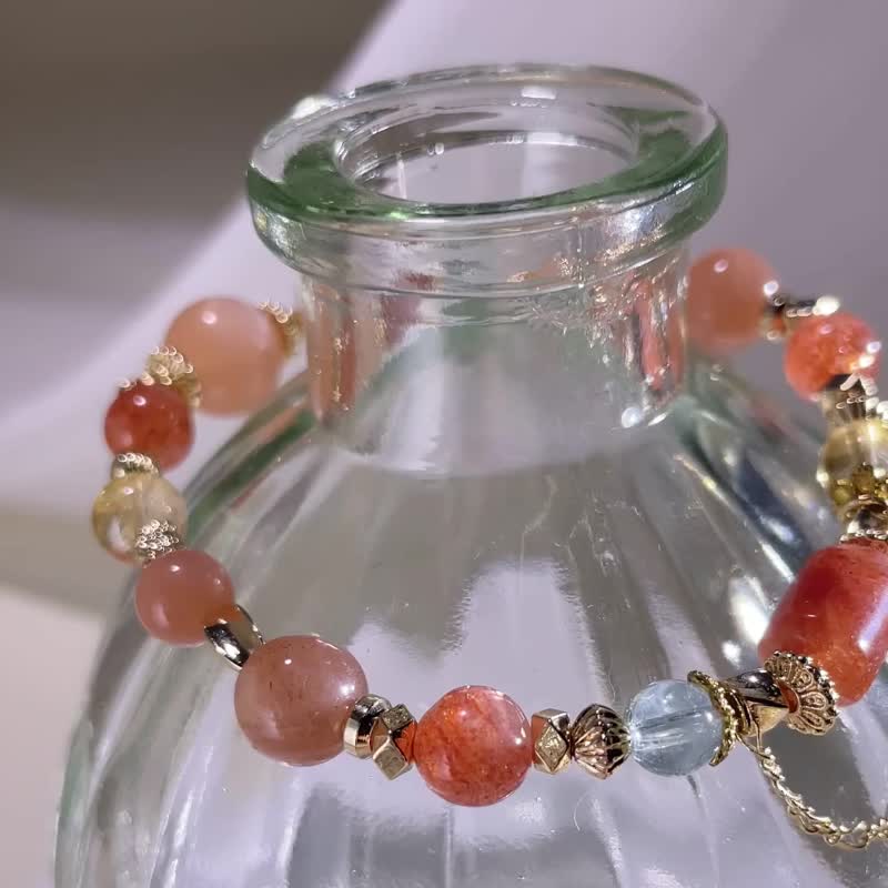 人気|サンストーン|オレンジムーンストーン|シトリン|トパーズ|銅メッキゴールドパーツ|クリスタルブレスレット|A50-2 - ブレスレット - クリスタル オレンジ