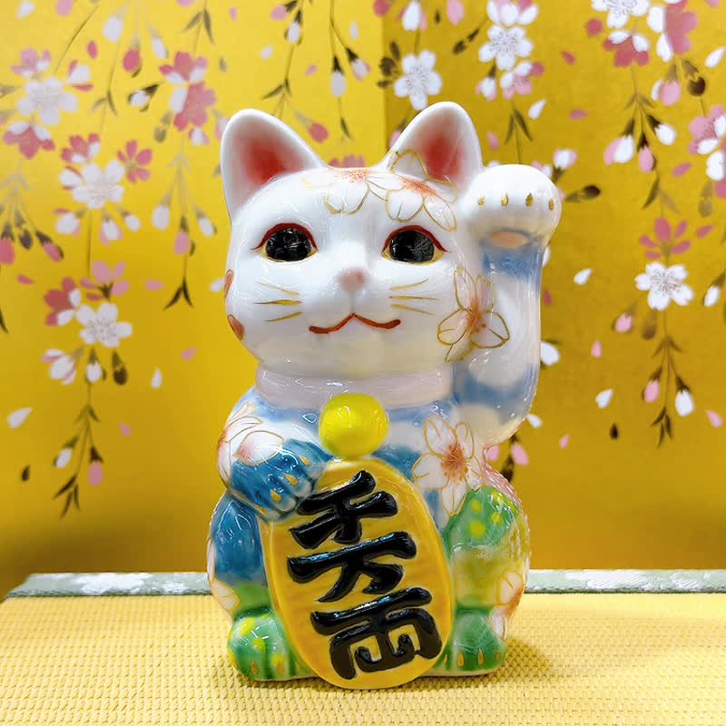 【櫻映晴空】日本清水燒招財貓 | 左春野 - 擺飾/家飾品 - 瓷 白色
