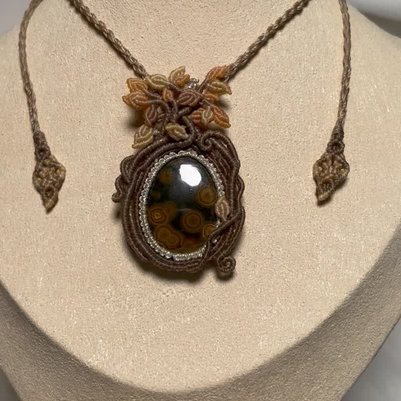 Wax Thread Woven Ocean Jasper Tree of Life Necklace - Necklaces - Crystal Khaki