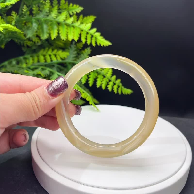 精品 淺蜂蜜糖色瑪瑙手镯 58MM 冰潤千層天眼玉髓手環 財富繁榮 - 手鍊/手環 - 半寶石 