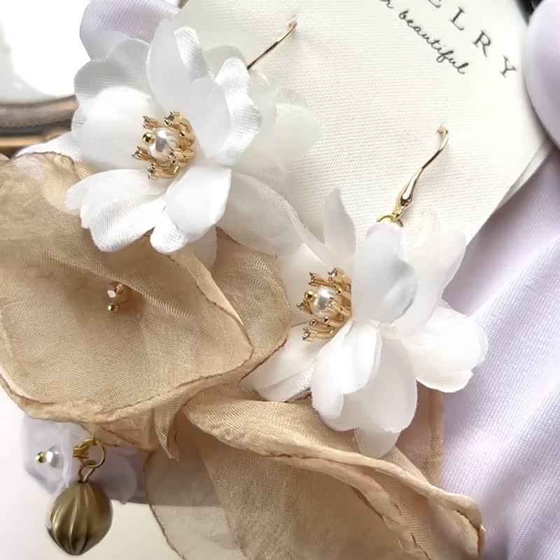 Earth Tone Flower Drop Earring - Earrings & Clip-ons - Silk Brown
