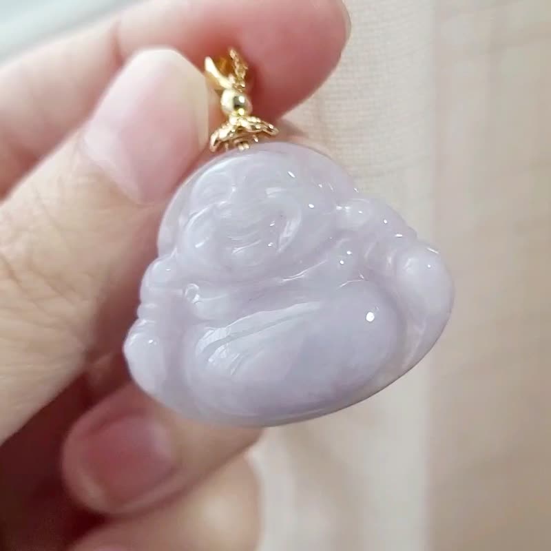 【親翠】天然翡翠 冰紫胖臉圓肚美佛公14K包金項鍊 | 佛系 - 項鍊 - 玉石 紫色