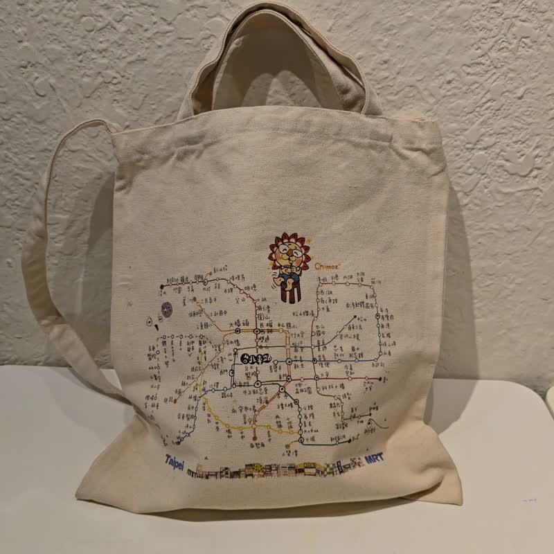 捷運地圖帆布包 可手提肩背兩用 有小內袋 好禮物 - 側背包/斜背包 - 聚酯纖維 白色