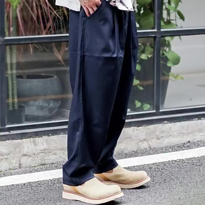 Retro drape fabric loose wide-leg casual trousers straight anti-wrinkle trousers - กางเกง - วัสดุอื่นๆ สีกากี