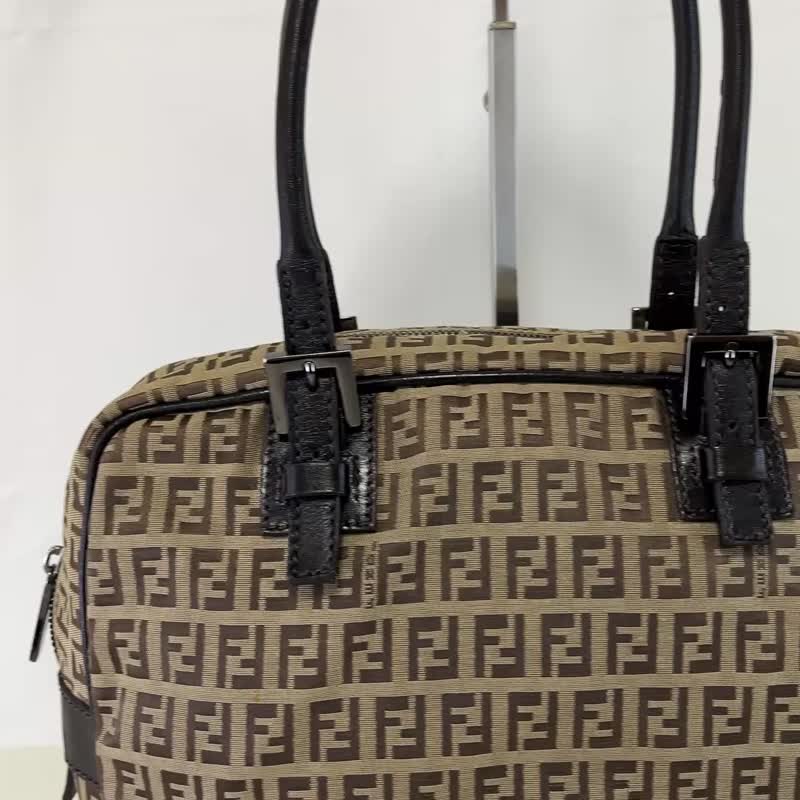 本物 フェンディ ハンドバッグ ズッキーノ ズッカ柄 キャンバス レザー ベージュ ブラウン 8BN005 ヴィンテージ 中古 - 手提包/手提袋 - 其他材質 