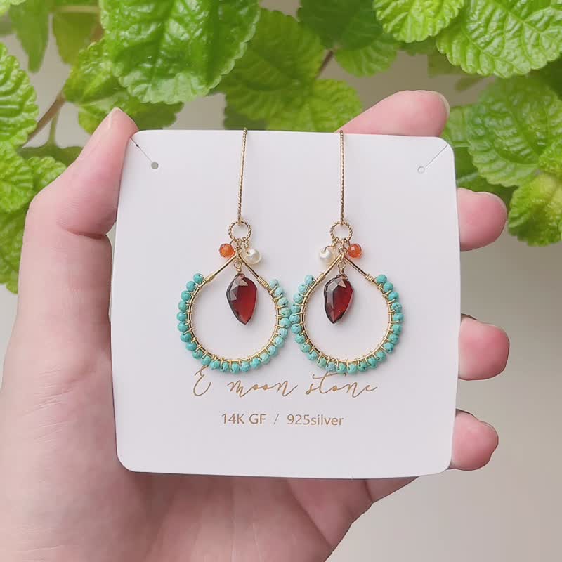 Light jewelry peacock feather resort-like turquoise earrings crystal - Earrings & Clip-ons - Semi-Precious Stones Blue