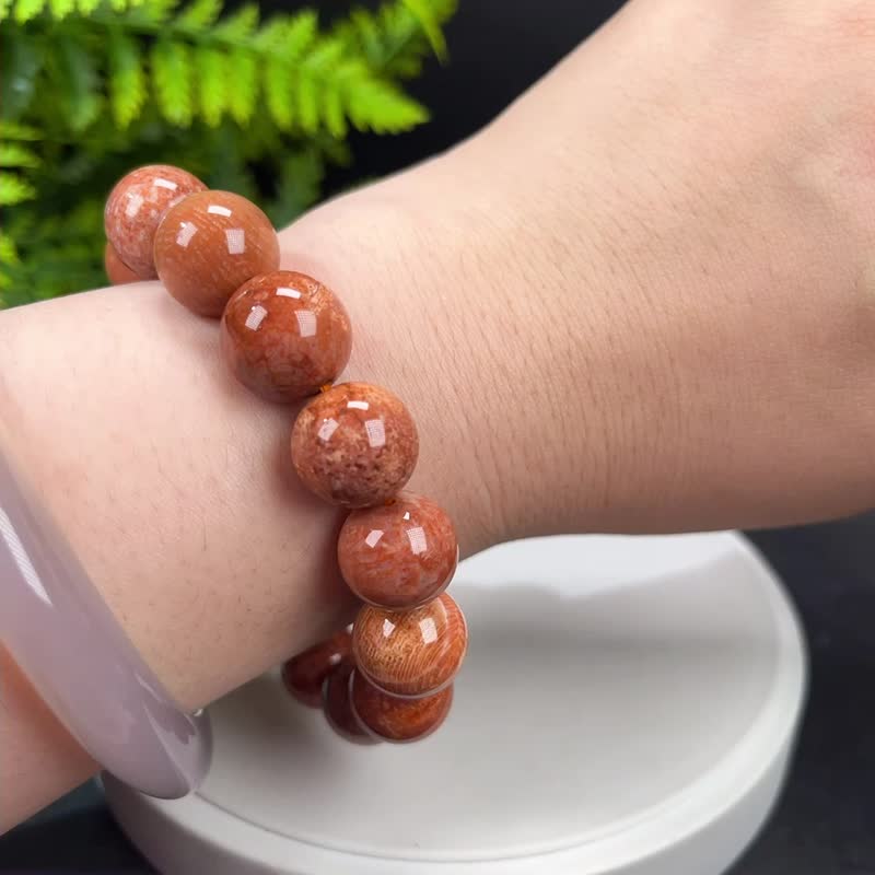 Fine natural coral jade bracelet icy high porcelain orange powder Zambia large flower phoenix tail pattern single circle men and women 14.5mm - Bracelets - Jade 