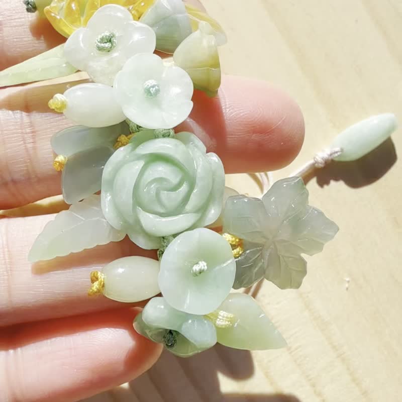 手工翡翠手串 — 盛開的花朵 - 手鍊/手環 - 玉石 橘色