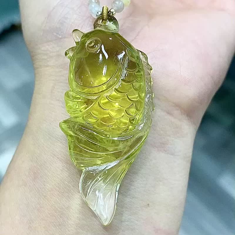 天然巴西黃水晶年年有魚吊墜富貴有餘佩戴者順順利利保平安 - 吊飾/掛飾 - 水晶 