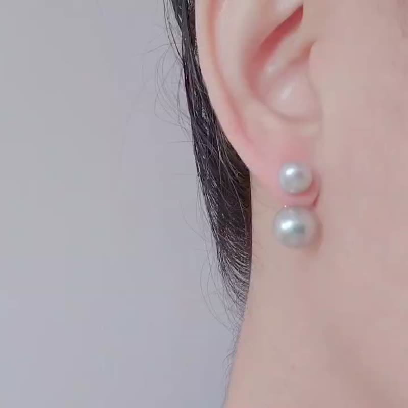 Mother's day giftMoon Collection--Light Gray Blue Pearl S925 Silver Earrings 02 - Earrings & Clip-ons - Pearl Silver