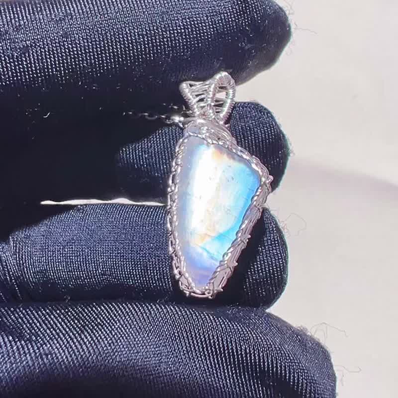 純手工純銀繞線印度料彩色月光石吊墜 - 項鍊 - 寶石 多色