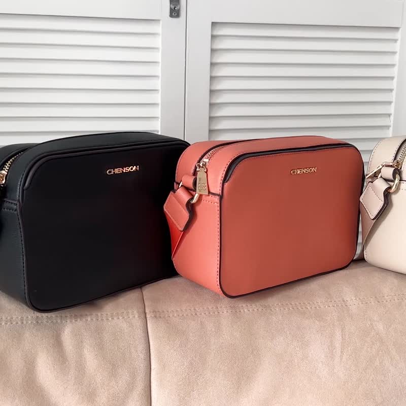 CHENSON 3-pocket crossbody bag small square bag (CG84005) - กระเป๋าแมสเซนเจอร์ - หนังเทียม สีดำ