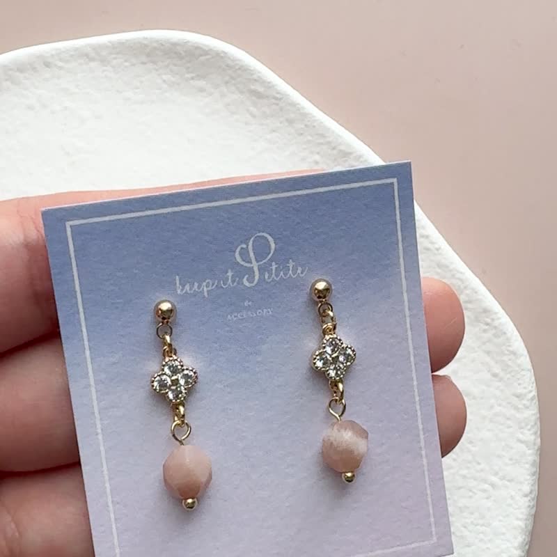 Orange Moonstone Stone Flower 925 Silver Gold Plated Earrings Earrings Sister Gift - ต่างหู - เครื่องประดับพลอย สีส้ม