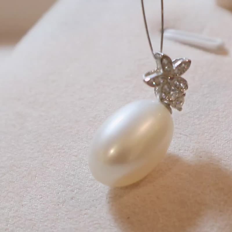 925純銀大橢圓11x16.5mm 天然淡水珍珠-項鍊 - 項鍊 - 珍珠 白色