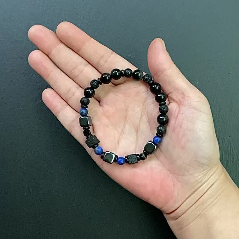 Lapis lazuli obsidian volcanic rock ebony wood bracelet to ward off evil spirits, keep safe, and protect against villains customized gifts - สร้อยข้อมือ - คริสตัล หลากหลายสี