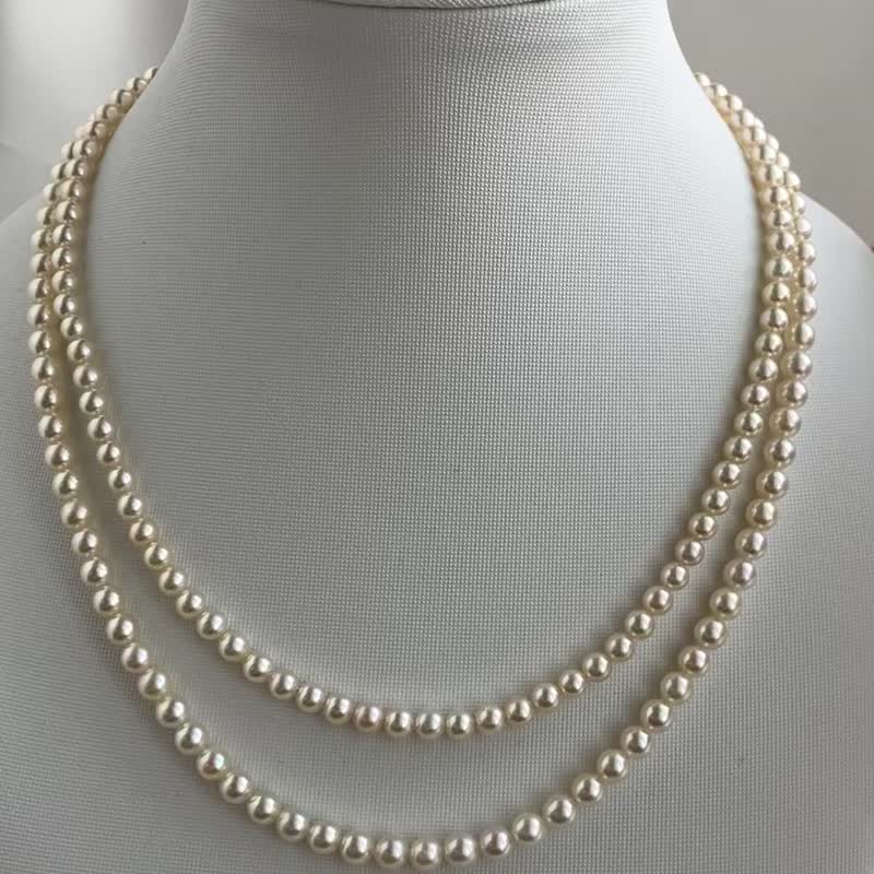 Akoya pearl necklace 4mm 4.5mm rare size baby pearl champagne gold Akoya pearl necklace small pearl skewer - Necklaces - Pearl Yellow