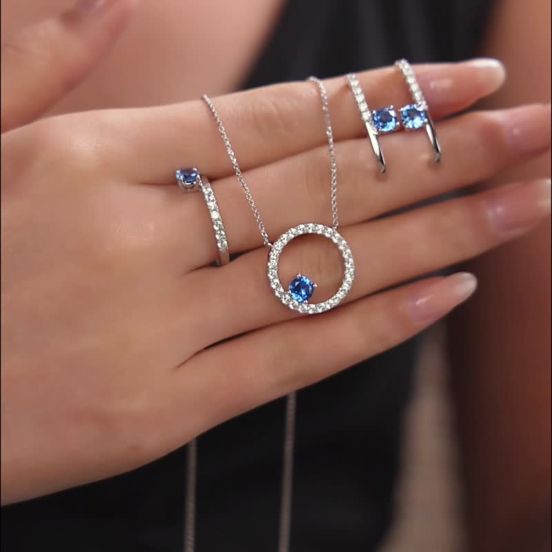 純銀圓形線條鋯石項鍊 - 項鍊 - 純銀 銀色