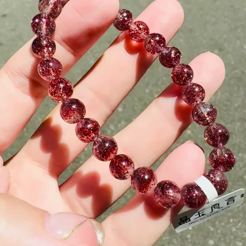 收藏滿礦彼岸花紅超七金草莓6.9-7.2mm12.45g貴人運桃花三輪骨幹 - 手鍊/手環 - 水晶 紅色
