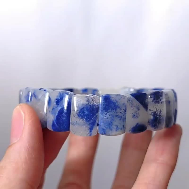 珍稀藍線石 藍絨髮晶 玉化 青花瓷 收藏等級 手排 手鍊 單品 禮物 - 手鍊/手環 - 寶石 藍色