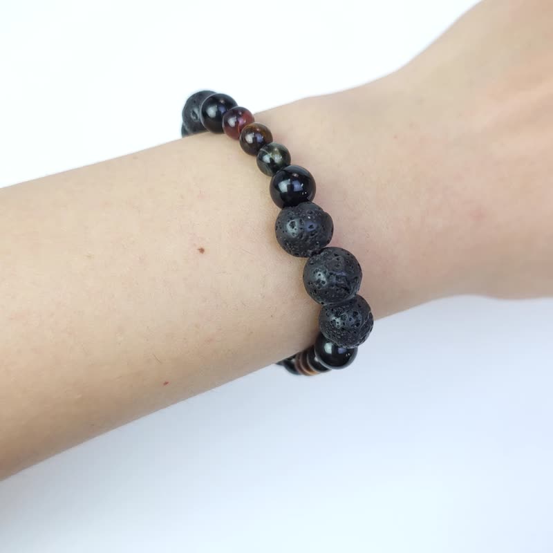 Tiger Eye of Fire (volcanic pumice/ Stone/black gold obsidian) (17cm) - Bracelets - Stone Black