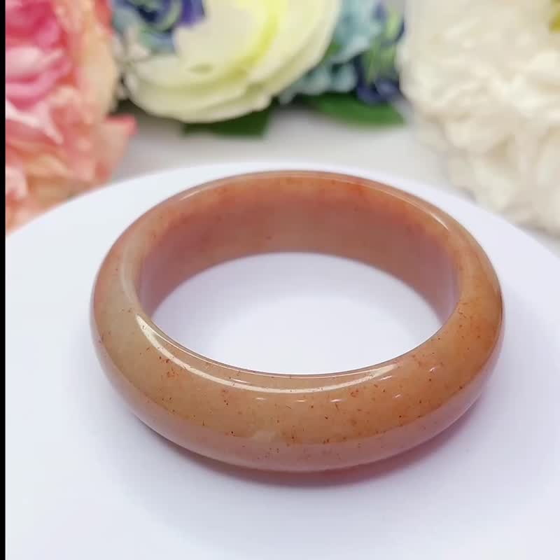 NO.34 Rare Strawberry Sauce Wide Version Ping'an Bracelet Inner Diameter 59 MM Ring Mouth Slightly Sprinkled with Gold Shetai Emerald Jade Bracelet - สร้อยข้อมือ - หยก สีแดง